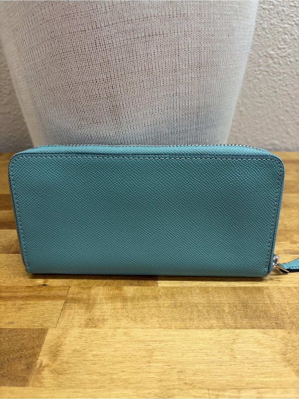 Coach Accordion Zip Wallet Crossgrain Leather Blue Teal Exterior Pocket 54007 - Picture 3 of 6